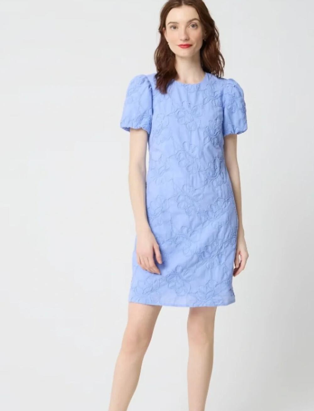 J Crew Embroidered Puff Sleeve Dress 8 Dusty Periwinkle Blue NWT Floral CI022
